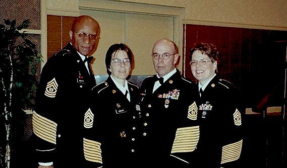 From left to right: CSMs Merritt, Minster, Long and Lynn, Ft. Dix Dining In, 2004 (or there about). Photo credit to Dedrea Lingo-Boyce.